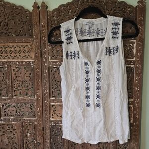 Lucky Brand Embroidered Boho Tank Top Size Medium